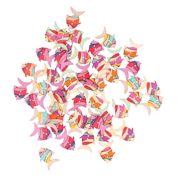 NFTIGB 50pcs Wooden Buttons Cartoon Cute Fish Pattern Button Decoration Children's HandMade Clothes Sewing Fasteners