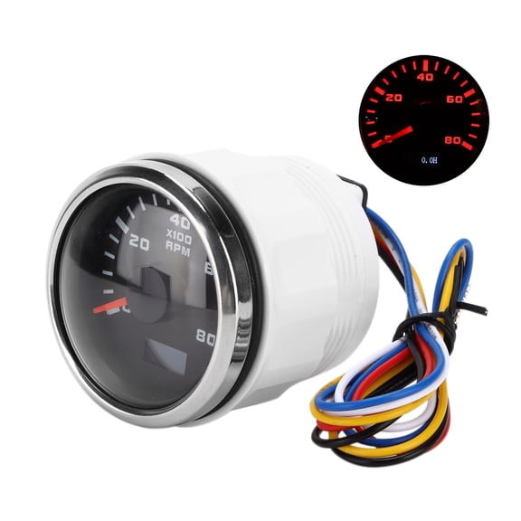 NFTIGB 52mm / 2.1 inches Marine Pointer Tachometer Gauge, Red Backlight Universal Mod Replacement Part for Motorcycle Car Truck Boat Gasoline Engine 9-32V, Black Finish