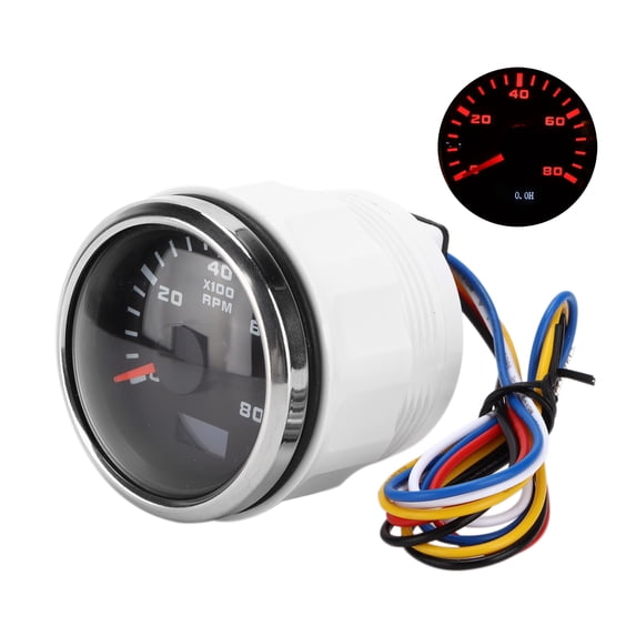 NFTIGB 52mm / 2.1 inches Marine Pointer Tachometer Gauge, Red Backlight Universal Mod Replacement Part for Motorcycle Car Truck Boat Gasoline Engine 9-32V, Black Finish