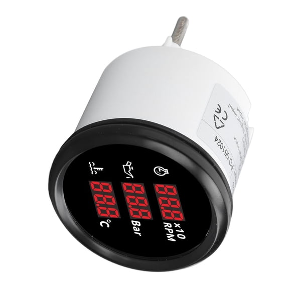 NFTIGB 52mm Digital Tachometer Oil Pressure Water Temp Gauge 3 in 1 LED Display for Boat Yacht RV Truck Motorcycle Black Dial Black Bezel 810-00325