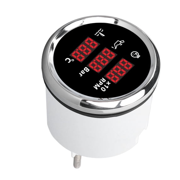 NFTIGB 52mm Digital Tachometer Oil Pressure Water Temp Gauge 3 in 1 LED Display for Boat Yacht RV Truck Motorcycle Black Dial Silver Bezel 810-00324