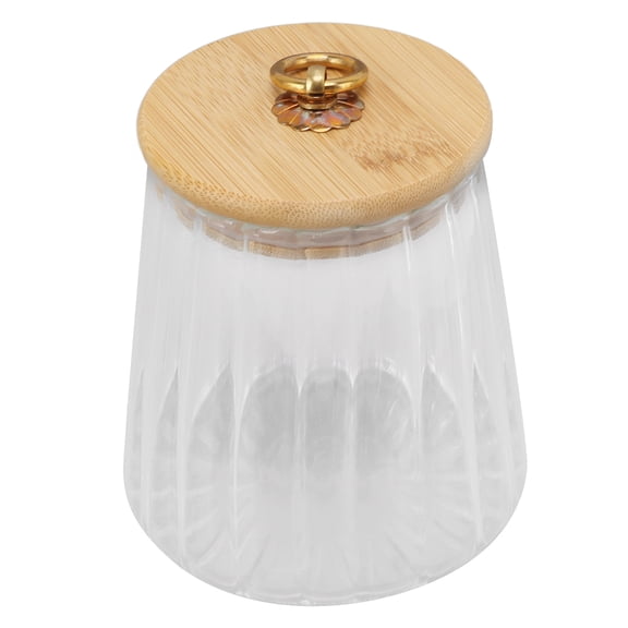 NFTIGB 580ml Glass Tea Canister, 19.6oz Striped Food Storage Containers Jars with Airtight Bamboo Lid, Clear Moisture-Proof Glass Canister for Kitchen Counter Snacks & Coffee Beans