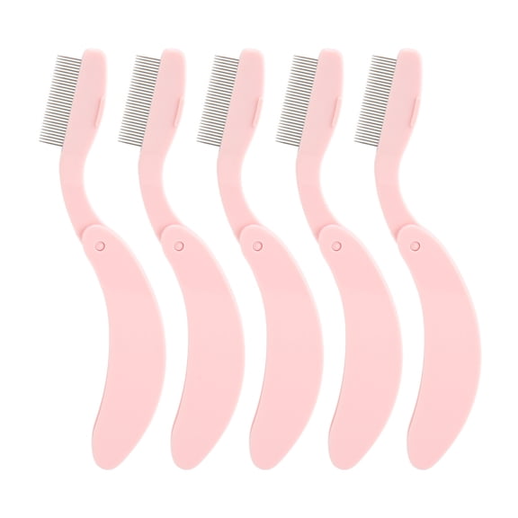 NFTIGB 5pcs Curve Handle Lash Comb Stainless Steel Folding Eyelash Teeth Comb Tool for Makeup Pink, Professional Eyelash Separator with Foldable Teeth Brow Brush, 3.94 inches / 10 cm, 1.16 oz / 33 g