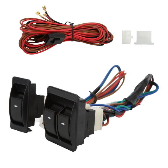 NFTIGB 5pcs Universal Car Power Electric Window Switch Regulator Kits with Wiring Harness for 2 Doors, Replacement Automotive Interior Switches, 12V Auto Window Lifter Controller Set