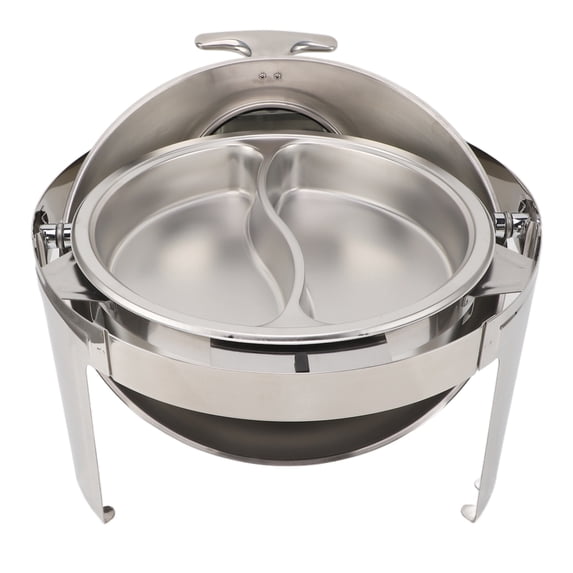 NFTIGB 6.3 Quart Stainless Steel Chafing Dish Buffet Set with 2 Compartment Food Tray Visible Glass Lid Round Catering Warmer (6L / 18.5 inches)
