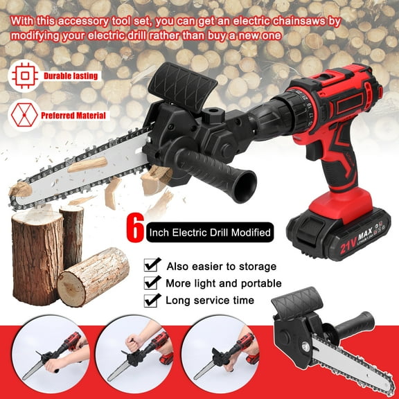 NFTIGB 6 Inch Electric Drill Modified To Electric Chainsaw Tool Attachment Accessory Practical Set Woodworking Cutting 15.24 cm For DIY Home Improvement