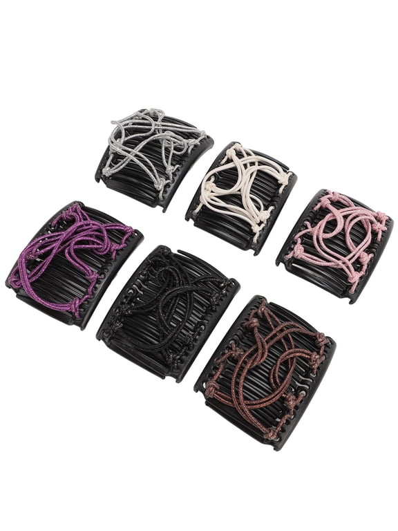 6 Pack Magic Hair Combs for Women Stretchy Double Comb Adjustable Elastic Hair Clips for Thick Curly Wavy Thin Hair, Multicolor Hair Styling Accessories, 2.9 inches / 7.4 cm