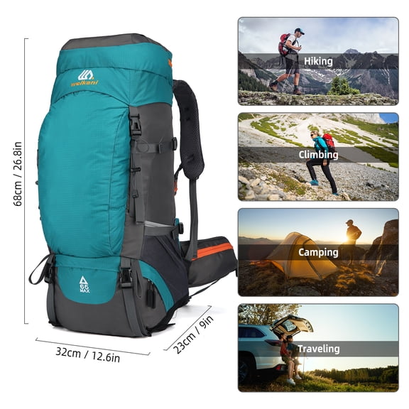 NFTIGB 65L Water-Resistant Hiking Backpack with Rain Cover, Outdoor Sport Travel Daypack for Camping, Touring, Climbing, Large Capacity Rucksack with Shoe Compartment, Black