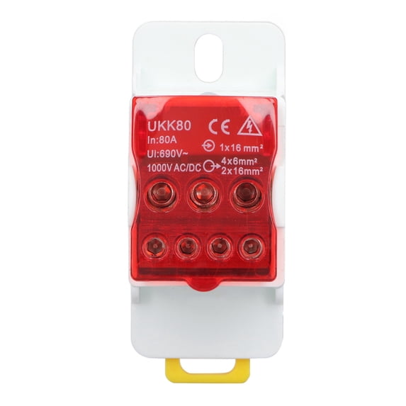 NFTIGB 690V 80A DIN Rail Terminal Block Distribution Box Spliceable Brass Conductor Junction Box for House Appliances Red Color UKK80 C45 Electrical Connectors Fast Quick Wire Cable Connection
