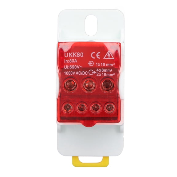 NFTIGB 690V 80A DIN Rail Terminal Block Distribution Box Spliceable Brass Conductor Junction Box for House Appliances Red Color UKK80 C45 Electrical Connectors Fast Quick Wire Cable Connection