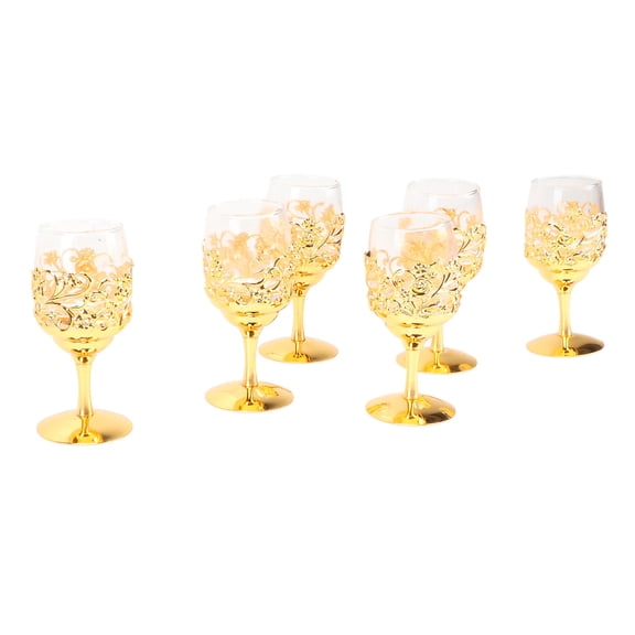 NFTIGB 6PCS Set Vintage Wine Glasses Set Flower Embossed Pattern Transparent Glass Water Goblets, 4.88 inches / 12.4 cm