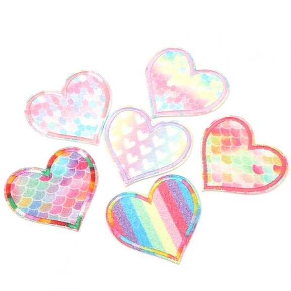 NFTIGB 6pcs Rainbow Heart Embroidered Patch Applique, Sew-On & Iron-On Sequin Cloth Sticker for DIY Clothing Accessories, Jackets, Backpacks, Jeans Repair (2.75 inches / 7 cm)