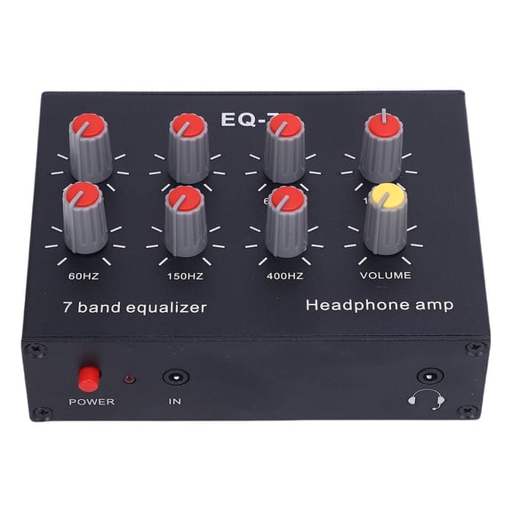 NFTIGB 7 Band EQ Equalizer, 2 Channel Digital Sound Equalizer Audio Component System, 12dB Hi Low Adjustment with RCA 3.5mm Plug, Aluminum Alloy Shell DC 5-12V for Home Studio (7.08 in / 18 cm)