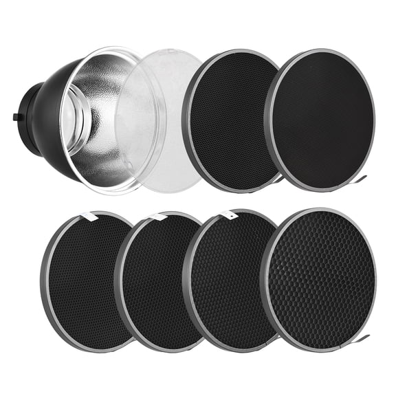 NFTIGB 7 Inch / 17.8 cm Standard Reflector Kit with 6pcs Honeycomb Grids and Diffuser Board for Bowens Mount Studio Light Strobe Accessory