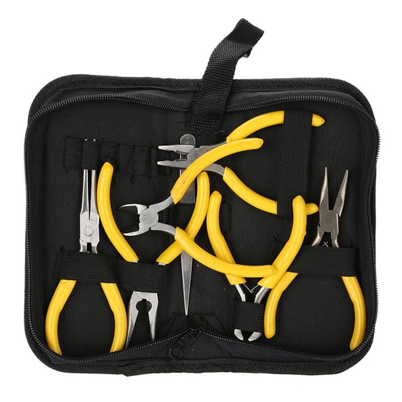 NFTIGB 7-Piece Professional Jewelry Making Pliers Tool Kit with Storage Case, Soft Rubber Handle Steel Wire Wrapping Beading Tools for DIY Crafts, Yellow