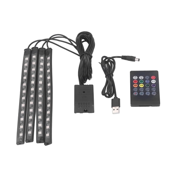 NFTIGB 8 Color RGB Light 48 LEDs String Sound Control Lamp Party Decoration Lighting DC5-12V Automotive USB Powered Remote Control Waterproof Lights (10 inches / 25.4 cm)