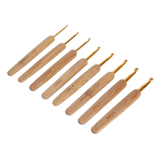 NFTIGB 8-Piece Golden Crochet Hook Set 2.5mm to 6.0mm Bamboo Handle Ergonomic Crochet Needle Kit for Dreadlocks Coasters Scarves Hats and Rugs Lightweight Metal Hooks for Crocheting Enthusiasts
