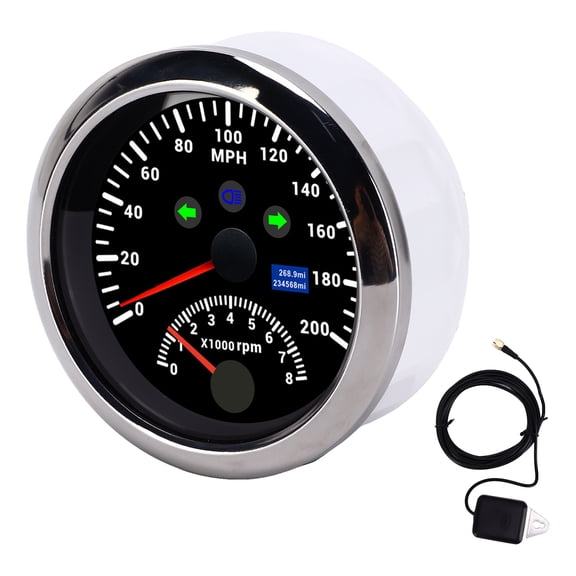 NFTIGB 85mm (3.38 inches) 0-200MPH GPS Speedometer and 0-8000 RPM Digital Tachometer Gauge with Adjustable Overspeed Alarm Red Backlight for Car Boat Marine Yacht RV Truck Universal Fitment Black