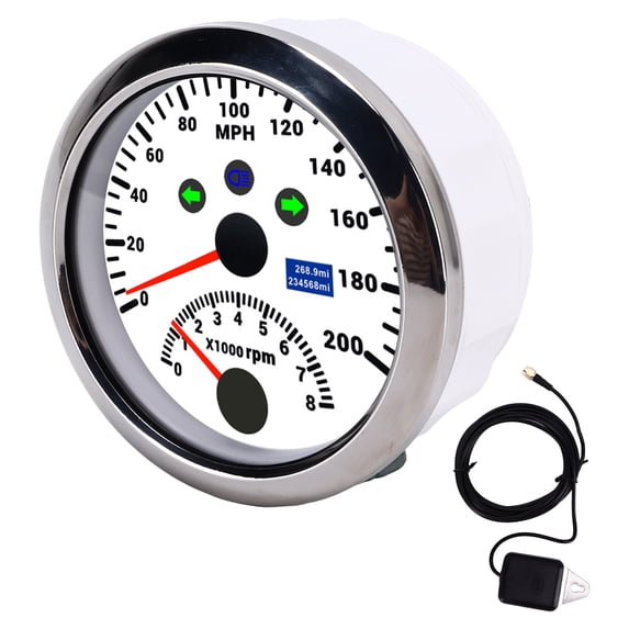 NFTIGB 85mm (3.38 inches) 0-200MPH GPS Speedometer and 0-8000 RPM Digital Tachometer Gauge with Adjustable Overspeed Alarm Red Backlight for Car Boat Marine Yacht RV Truck Universal Fitment White
