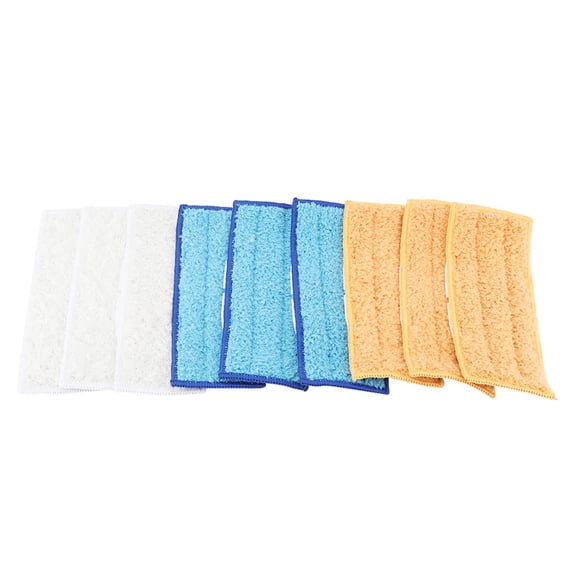 NFTIGB 9 Pieces Replacement Microfiber Mop Pads Washable Reusable Mop Head Fit Flat Spray Mops For Floor Cleaning Household Essentials 6.89 Inches / 17.5 cm Set Of White Orange Blue