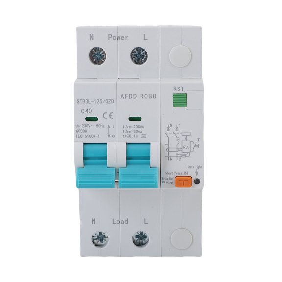 NFTIGB AFDD Arc Fault Protector Device 2P RCBO RCCB Circuit Breaker Interrupted Overload Earth Leakage Short Circuit Protecting 40A 230V Home Electrical Equipment DIN Rail Mount Safety Switch