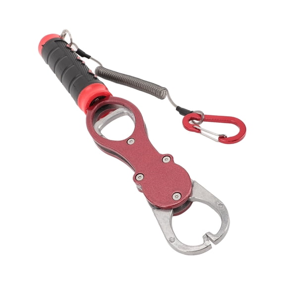 NFTIGB Aluminum Alloy Fish Lip Gripper with Weight Scale, Multifunctional Fish Grabber Tool for Men, Saltwater and Freshwater Fishing Gear, 12.2 inches / 31 cm, Red