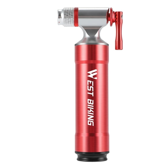 NFTIGB Aluminum Alloy Portable Bicycle CO2 Pump Tire Inflator for Road and Mountain Bikes (4.7 inches / 120 mm), Lightweight Fast Inflation with Control Knob and Pressure Gauge, Red Edition