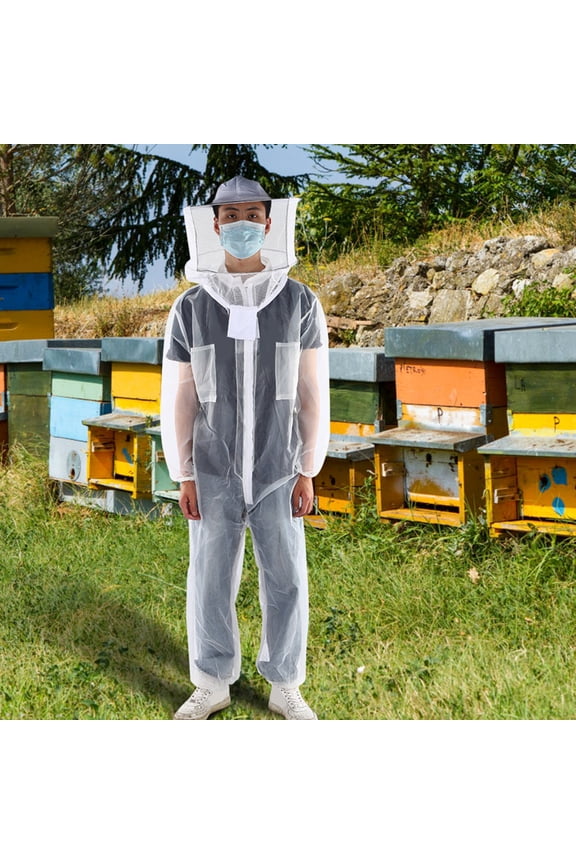 Anti Bee Biting Transparent One Piece Nylon Mesh Beekeeping Suit Protective Coverall Overalls XL