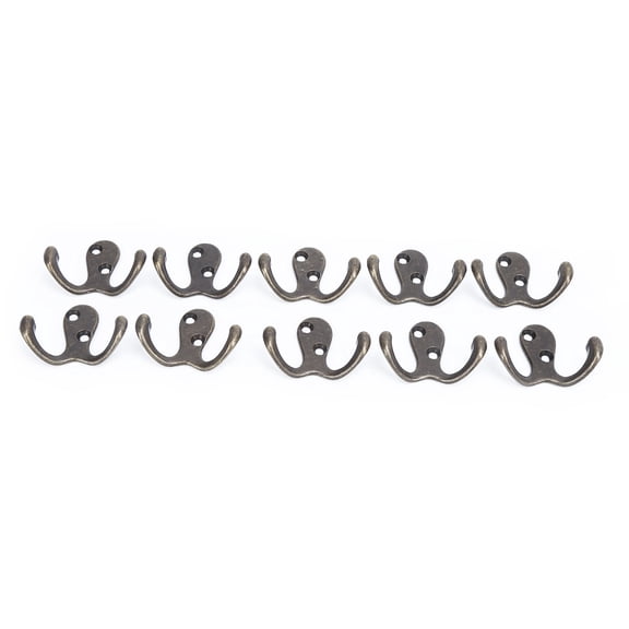 NFTIGB Antique Brass Plating Coat Hooks Wall Mounted Vintage Zinc Alloy Double Prong Clothes Hooks and Towel Hanger Pack of 10 Sturdy Retro Entryway Keys Robe Hooks, 12 x 10 Inches / 30.4 x 25.4 CM