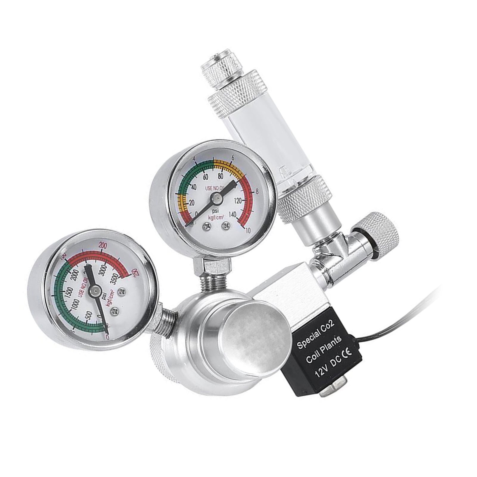 NFTIGB Aquarium CO2 Regulator Kit W21.8 Interface with Solenoid Valve Large Double Pressure Gauge Bubble Counter and Check Valve for Planted Tanks Silver EU Plug 9.45 inches / 24 cm