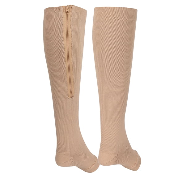 NFTIGB Athletic Zippered Compression Socks 2pcs Elastic Open Toe Knee High Leg Support Stockings for Running, Nursing, Travel, and Workout Recovery (17.9 inches / 45.5 cm) - S/M
