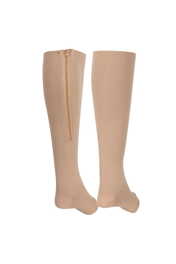 Athletic Zippered Compression Socks 2pcs Elastic Open Toe Knee High Leg Support Stockings for Running, Nursing, Travel, and Workout Recovery (17.9 inches / 45.5 cm) - S/M