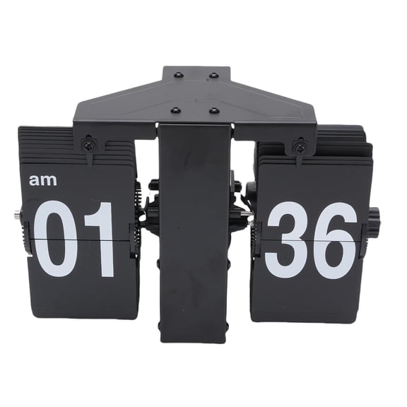 NFTIGB Automatic Flip Clock 12 Hours Vintage Quiet Desktop Clock for Living Room Office Gift Black Panel White Letters (8.07x5.43x3.35 in)