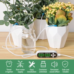 NFTIGB Automatic Watering System for Potted Plants, Indoor Drip Irrigation Kit with Programmable LED Display Countdown Timer, 5V USB Powered Self Watering Device