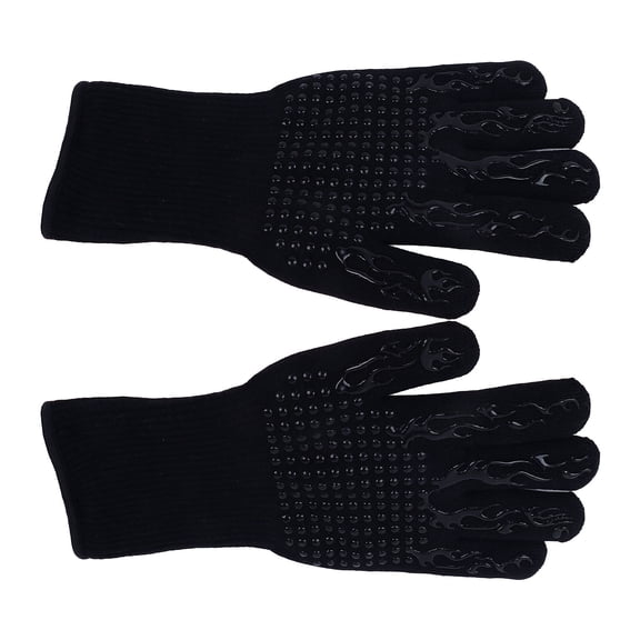 NFTIGB BBQ Gloves Fireproof Heat Resistant Prevent Slip Grilling Gloves for Microwave Oven Barbecue Baking, 13.78 inches / 35 cm, Black