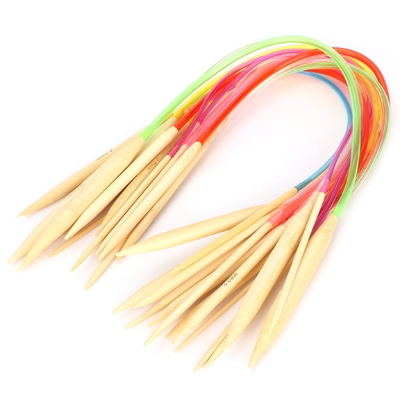 NFTIGB Bamboo Circular Knitting Needles Set, Double Pointed with Multicolor PE Tube, 18 Sizes, 23.6 inches / 60 cm