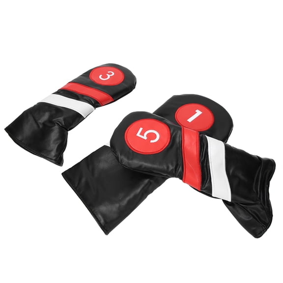NFTIGB Black 3-Piece Premium PU Leather Thicken Lining Golf Club Head Cover Protection Set