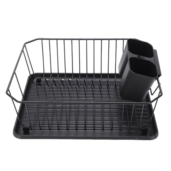 NFTIGB Black Dish Drying Rack Iron Drainer Rack Countertop Organizer with Utensil Holder and Drain Board for Kitchen Sink Spoons Forks Storage Heavy Duty