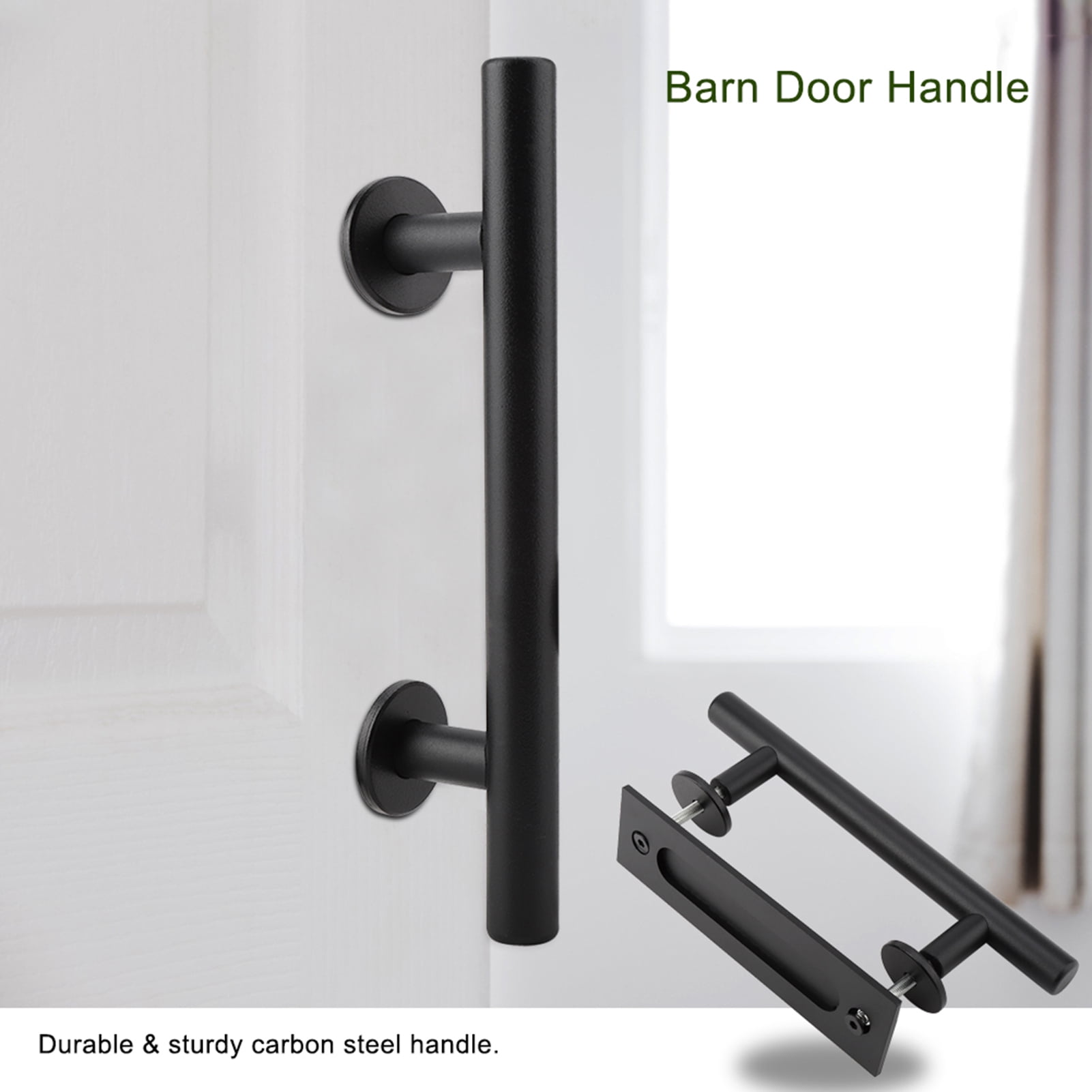 NFTIGB Black Heavy Duty Carbon Steel Sliding Barn Door Closet Pull Handle Wooden Gate Hardware 11.81 inches / 30 cm