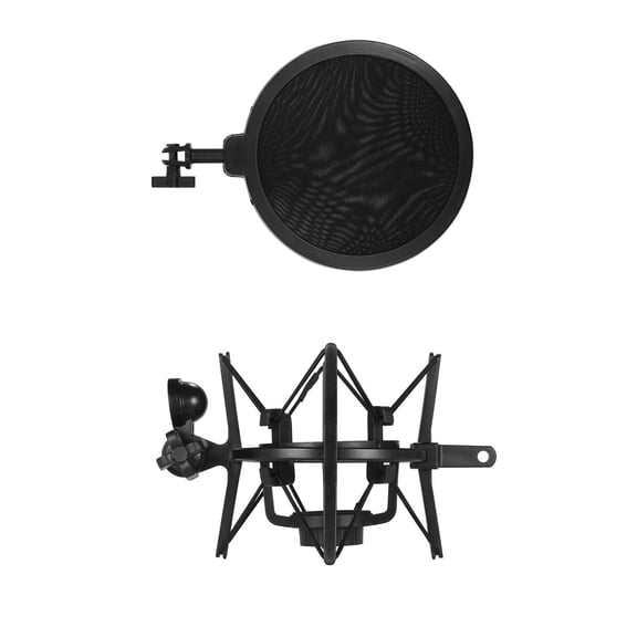 NFTIGB Black Plastic Condenser Microphone Mic Shock Mount Holder Bracket Anti-Vibration Base With 5.9 inches / 15 cm Pop Filter For Studio Music Recording Broadcast
