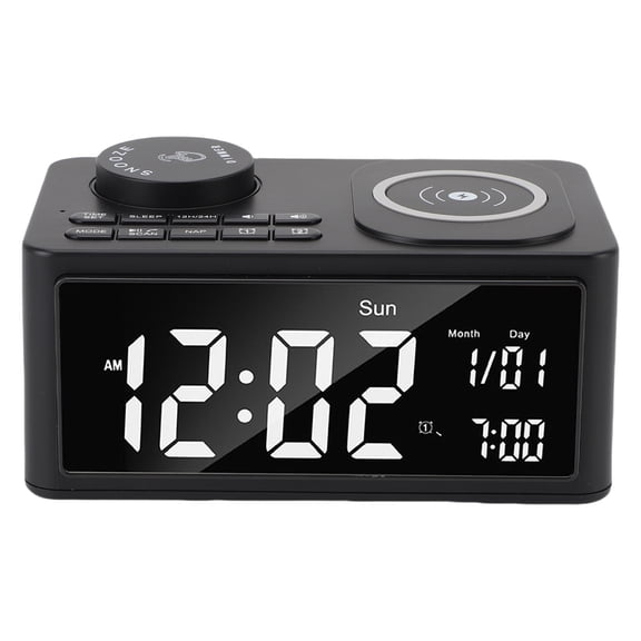NFTIGB Bluetooth Speaker Digital Alarm Clock with 15W Wireless Charging Station, Dual Alarms, FM Radio, Calendar, Built-in Mic, 8.26 inches / 21 cm, EU Plug Edition - Elegant White