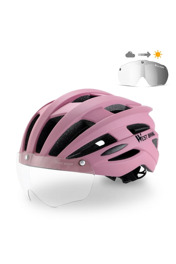 Breathable Riding Helmet Detachable Color Changing Goggles Bicycle Safety Cap Pink 11.2 inches / 28.5 cm
