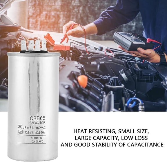 NFTIGB CBB65A-1 30uF AC 450V Cylindrical Motor Capacitor for Air Conditioner, Refrigerator and Compressor Motors, Metallized Polypropylene Film Safe Explosion-Proof Dual Run Capacitor, Silver