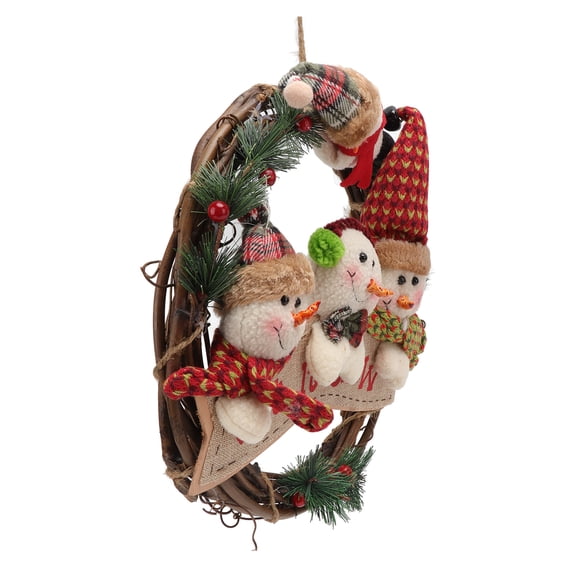 NFTIGB Christmas Wreath Fadeless Durable Grapevine Rattan Door Window Decor Three Snowman Style, 13.39 inches / 34 cm (Multicolor)