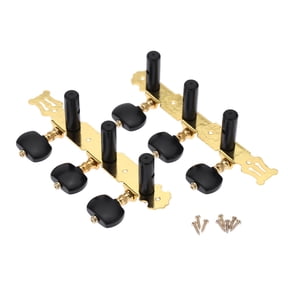NFTIGB Classical Guitar Tuning Key Pegs, Gold-Plated 3 Machine Head Long String Tuner Replacement Parts with Ebonizing Knobs for Acoustic Guitars, Includes Mounting Screws, 1 Pair