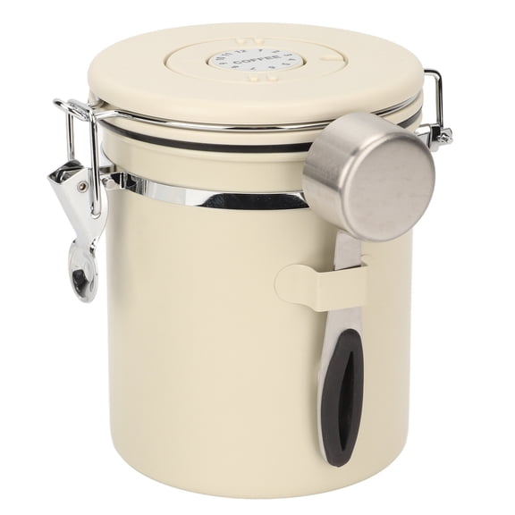 NFTIGB Coffee Canister 304 Stainless Steel Airtight Coffee Bean Storage Container with Spoon Creamy White 1.2L
