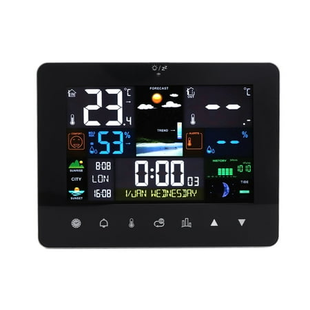 NFTIGB Colorful Touch Screen Digital Weather Forecast Station Wireless Indoor Outdoor Thermometer With Alarm Clock Sensor For Home Use 6.6 inches / 16.8 cm Black