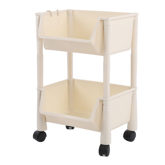 NFTIGB Compact Rolling Storage Organizer Large Capacity Mobile Utility Cart Movable Book Shelves Lockable Wheels 2 Tier Without Cover White 13.39 inches / 34 cm Long