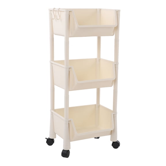 NFTIGB Compact Rolling Storage Organizer Large Capacity Mobile Utility Cart Movable Book Shelves Lockable Wheels 3 Tier Without Cover Premium White 13.39 inches / 34 cm Long
