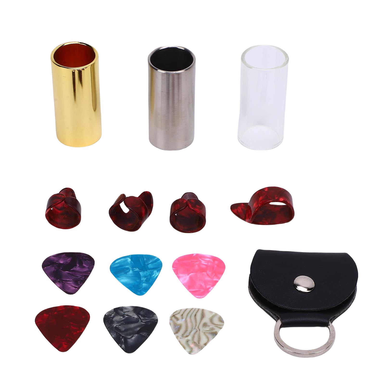 NFTIGB Complete Guitar Slide Set Kit 51mm (2.01 inches) with Glass, Brass, Stainless Steel Slides, Includes Picks, Finger Cots, Holder & Storage Bag for Acoustic, Electric, Bass, Banjo, Ukulele R534A